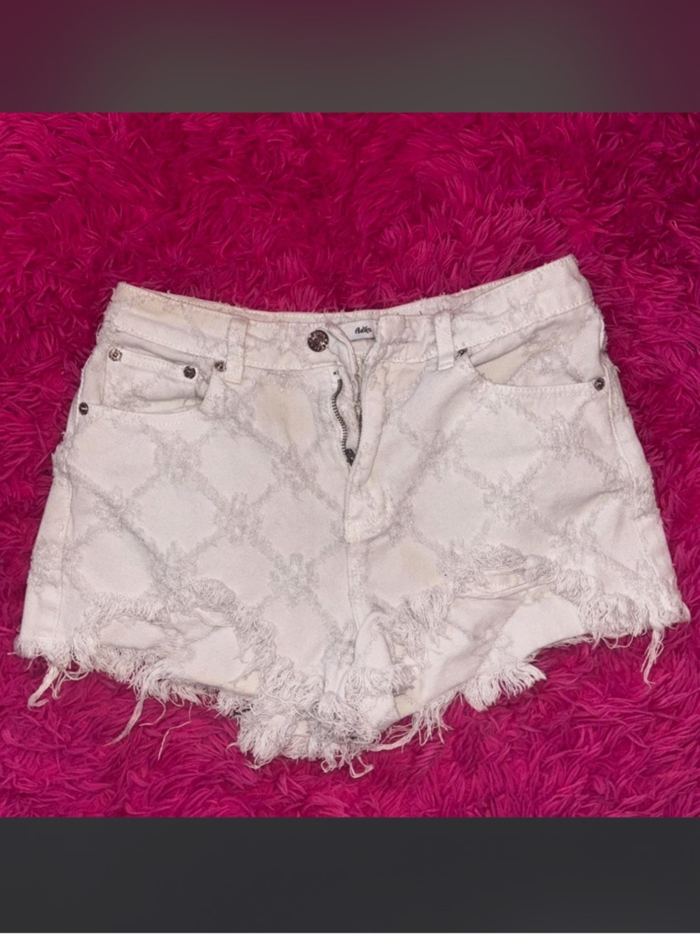 Adika White Distressed Jacquard Denim Shorts